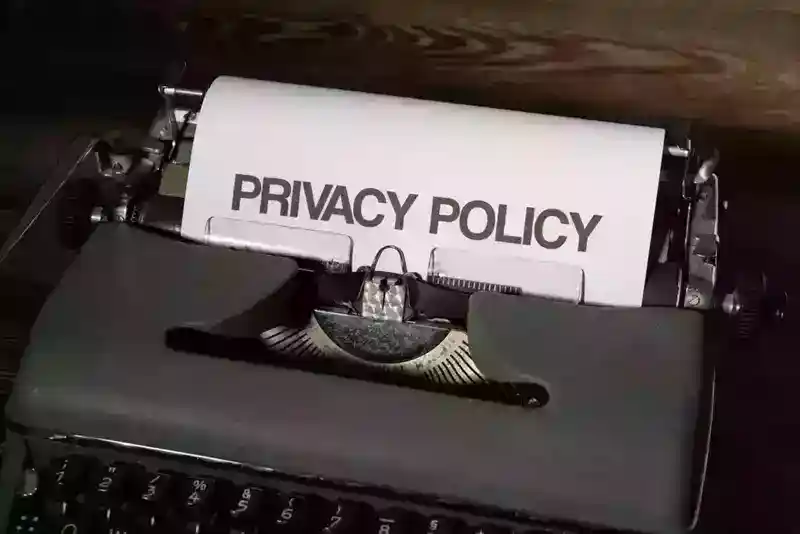 Privacy Policy 1 white paper inserted on a vintage typewriter