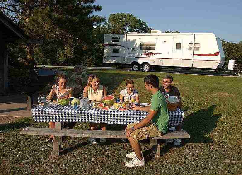 picnic outside travel trailer