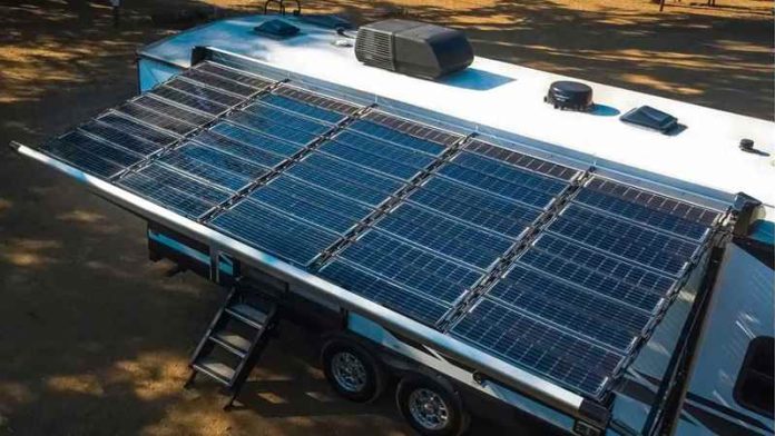 sustainable rv travel with solar awning