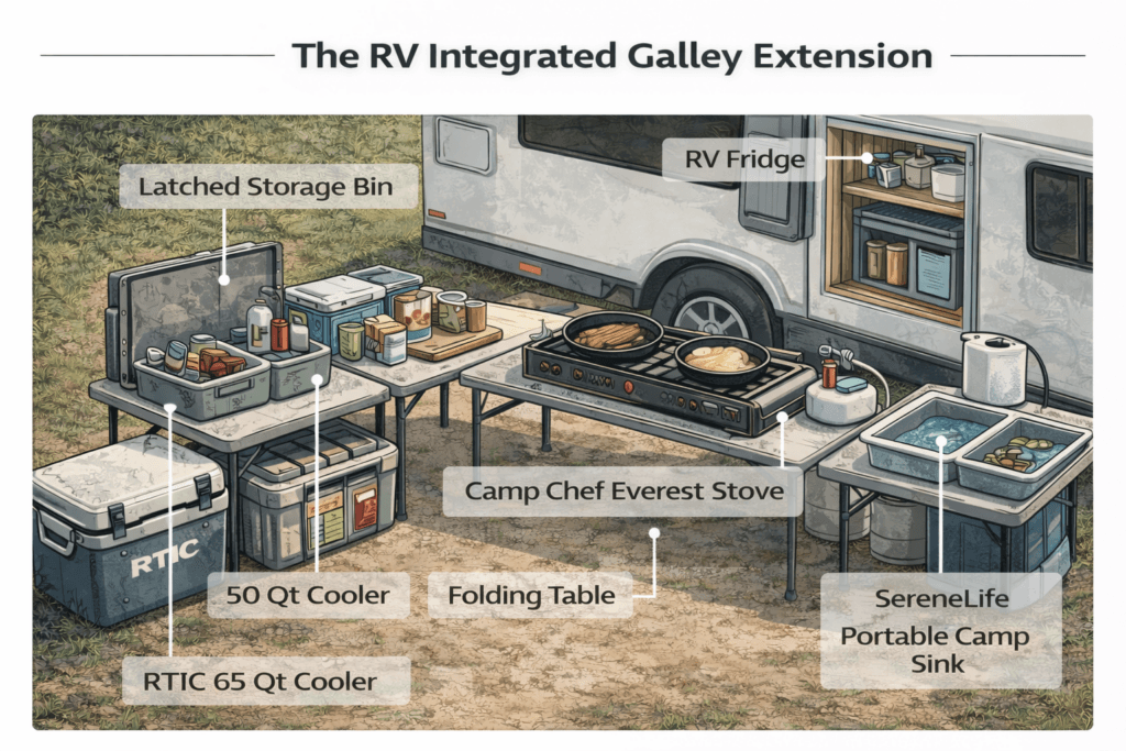 Camp Cooking Gear Essentials - Recommended Camp Kitchen Setups – Recommended Gear &Amp; Resources - Chapter 12 3 rv integrated galley extension