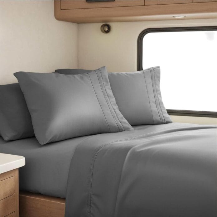 camping bedding extras - Clara Clark RV Queen Sheets, 6 Piece RV Sheets Set - Hotel Luxury Sheets for RV Bunks, Super Soft Bedding Set, Short Queen for camping bedding extras