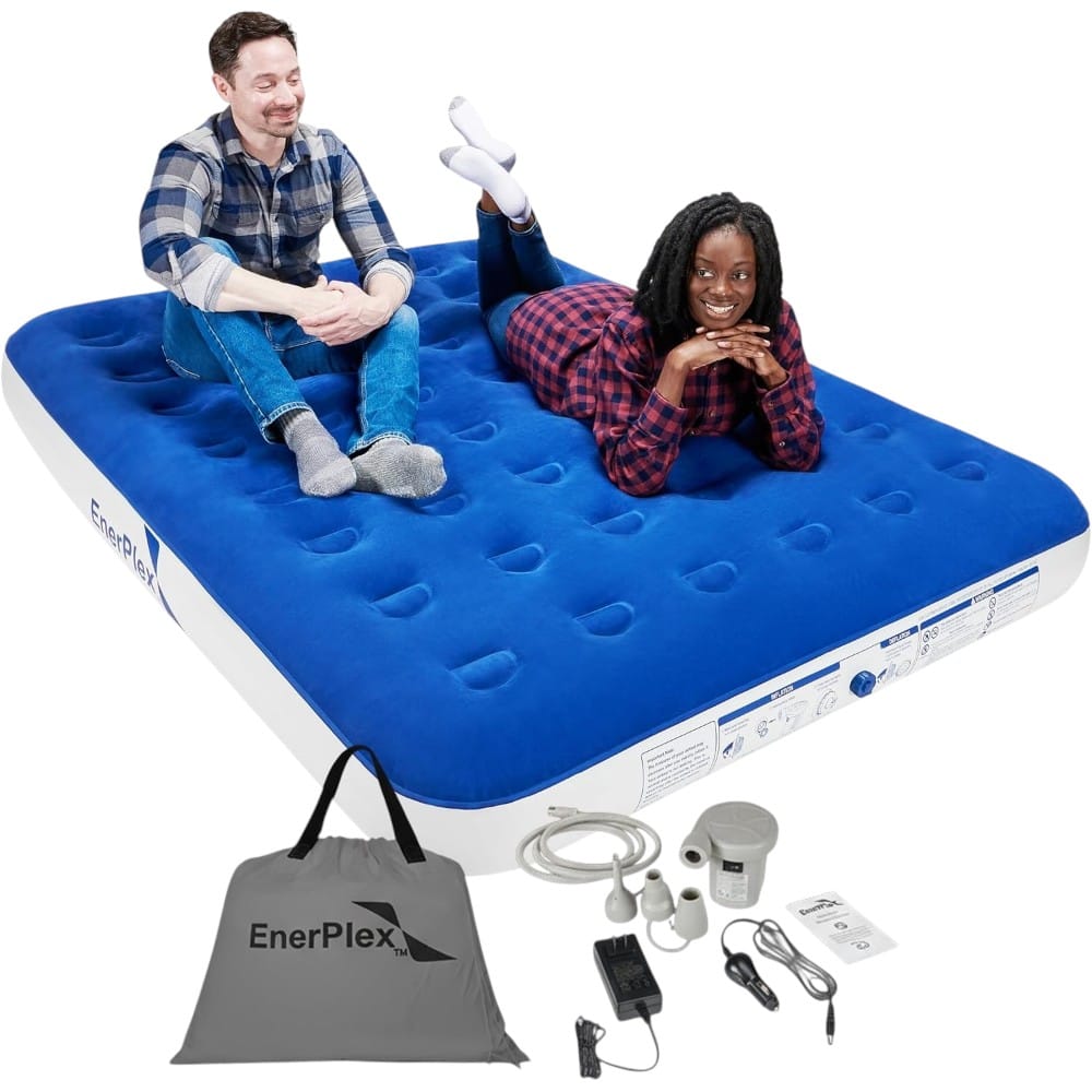 camping sleep setup by budget enerplex camping air mattress with built in pump