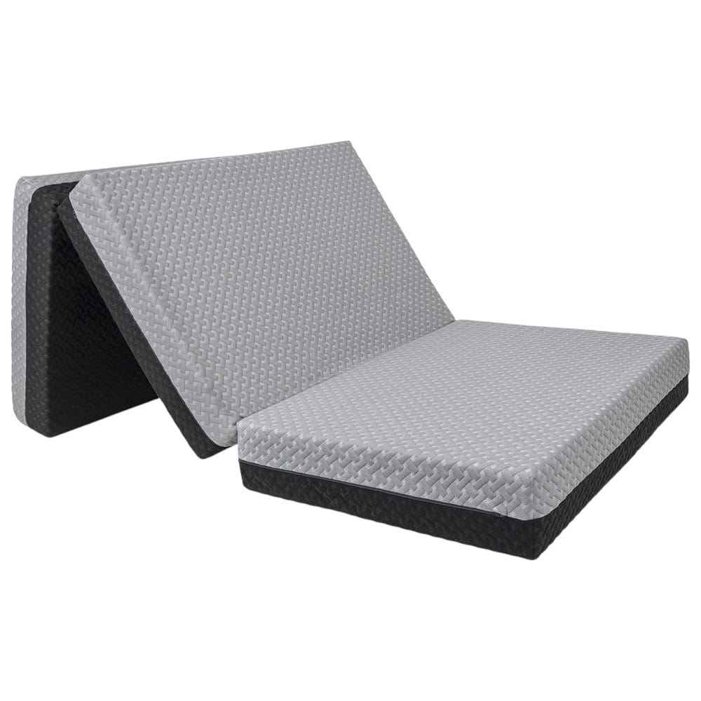 camping sleep setup by budget milliard dual sided premium tri folding mattress